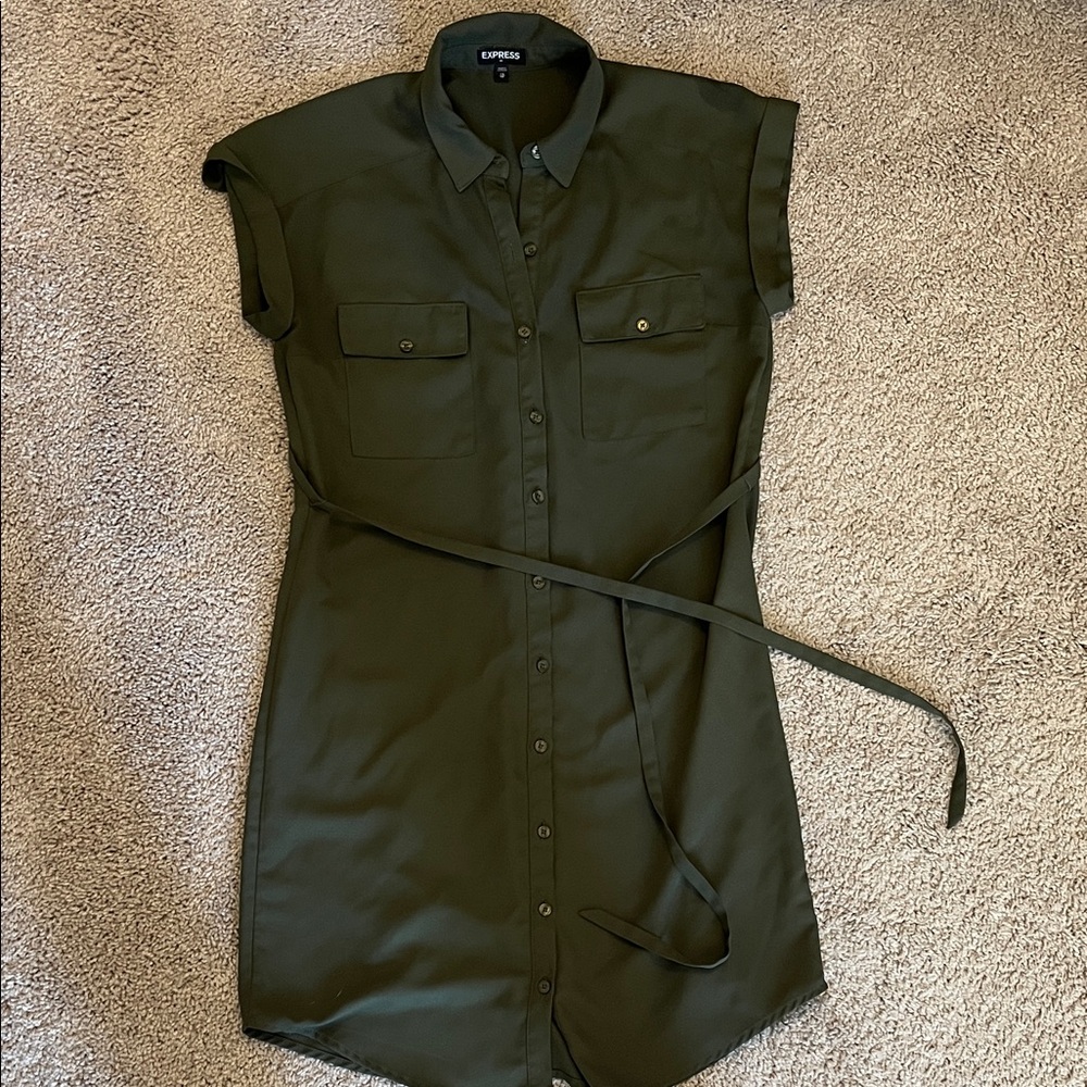 Express Dark Green Mini Shirt Dress